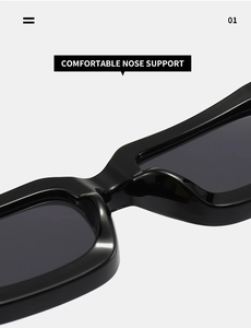 Detail of comfortable nose support on black square frame fashion sunglasses