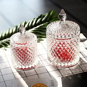 European style crystal glass jars with diamond relief pattern and pointed lids