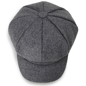 Classic grey wool newsboy octagonal cap for women with textured fabric and top button