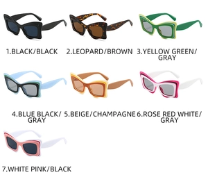 Détail des bords ondulés sur des lunettes de soleil cat-eye oversize en couleurs
