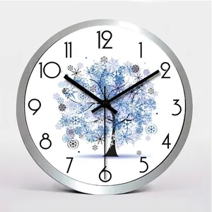 Round Wall Clock Metal Stainless Steel Frame Silent Quartz Movement Non-Ticking Modern Minimalist For Home Office Decor