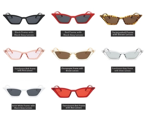 Multiple color options for retro cat eye sunglasses with narrow frames for women