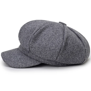 Dark grey tweed newsboy cap for women with classic eight-piece panel design for autumn