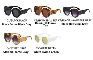 Détails de cinq lunettes de soleil mode oversize avec branches texturées en couleurs