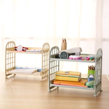 Double-layer plastic desktop organizer in beige and green for stationery storage
