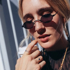 Retro Oval Small Frame Sunglasses Metal Steampunk Vintage UV Protection Fashion Eyewear For Men Women