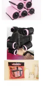 Detailansicht pinker Lockenwickler aus Schwamm mit schwarzen Clips im 6er Set