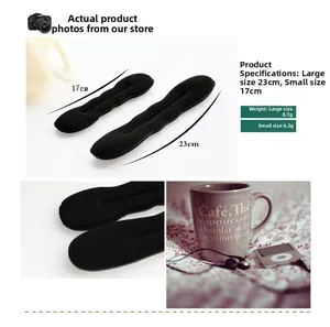 Détails des accessoires chignon en éponge noire, tailles 23cm et 17cm avec dimensions