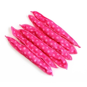 Set of 6 pink polka dot sponge hair rollers for heatless overnight curling