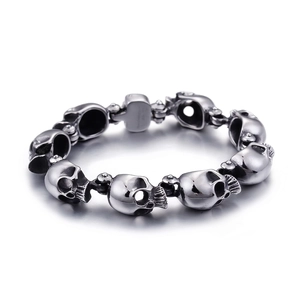 Punk Skull Head Link Bracelet Stainless Steel 3D Interlocking Gothic Rock Style For Men Hip Hop Jewelry