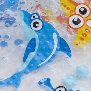 Cartoon dolphin anti-slip bath mat for kids with powerful suction cups in water