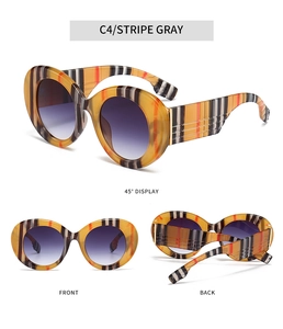 Vues détaillées de lunettes de soleil rondes vintage avec monture à motif de rayures grises