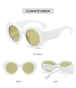 Trois vues de lunettes de soleil rétro blanches avec verres verts et branches texturées