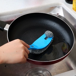 Wall-mounted kitchen washbasin hook with blue handle for ergonomic storage and organization
