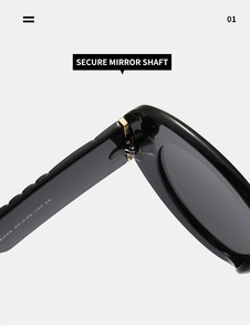 Vue détaillée de la charnière métallique et des marquages sur la branche de lunettes noires