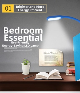 Blue flexible USB LED desk lamp with adjustable neck for eye protection and reading