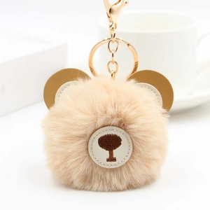 Bear Head Plush Keychain Pendant Faux Fur Fluffy Bag Charm With PU Leather Ears And Alloy Hook Soft Cute Accessory