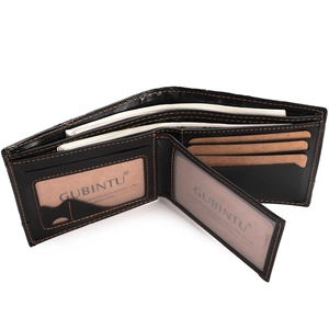 Slim black leather bi-fold wallet for men with card slots and clear ID windows