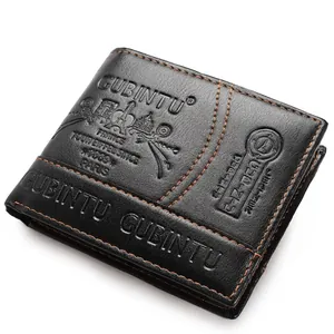 Men Short Bifold Wallet PU Leather Orange Stitching Multi Card Slots ID Window Slim Fashion Retro Casual Money Clip