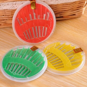 Hand Sewing Needles With Round Rotary Plastic Case For Household Mending And DIY Craft Carbon Steel Stitching Tool