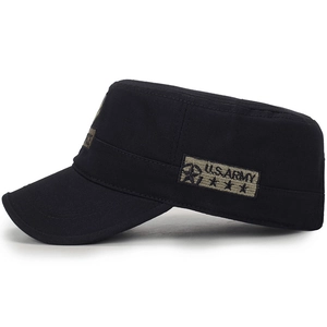 Men's black cotton cadet military cap with U.S. Army patch for outdoor casual wear