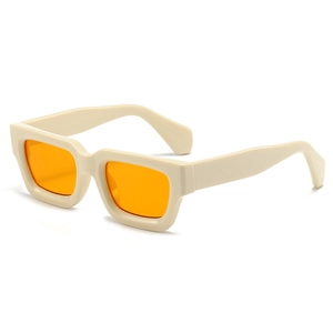 Retro cream rectangle sunglasses with thick frames and amber lenses for a vintage style
