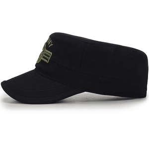 Berretto militare nero in cotone con ricamo Army verde oliva e design a testa piatta