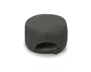 Detail view of adjustable metal buckle and strap on back of camouflage cadet cap
