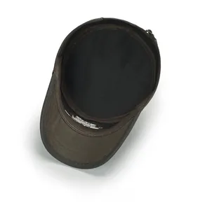 Internal details of durable canvas cadet cap showing fine stitching and inner label