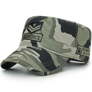Unisex Cotton Cadet Cap Military Flat Top Hat Air Force US Army Embroidery Adjustable Outdoor Sun Baseball Cap