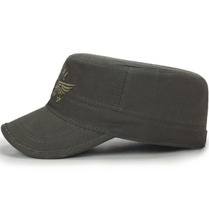 Olive green camouflage military flat top hat with eagle embroidery for outdoor sun protection