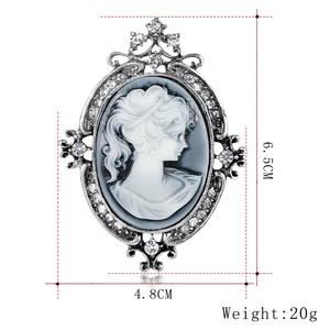 Vintage Victorian style silver cameo brooch with crystals, size 6.5cm x 4.8cm, 20g