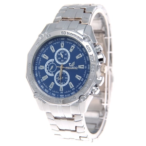 Orlando men's fashion watch with blue dial and silver metal link strap on white background