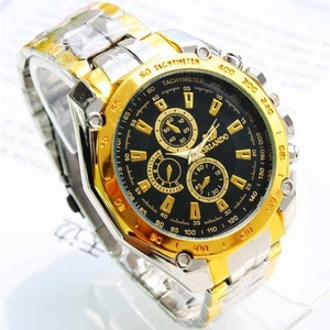 ORLANDO Men's Business Watch with Two-Tone Gold Silver Metal Strap and Black Dial