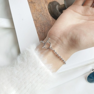 925 Sterling Silver Beaded Bracelet Minimalist OT Toggle Clasp Geometric High Polish Fashion Jewelry For Women