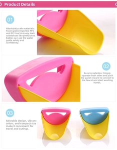 Detail of safe TPE and PP materials on crab-shaped faucet extender for kids' hand washing
