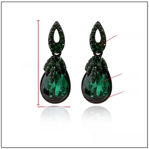 Vintage bohemian dark green teardrop earrings made of crystal and alloy, 42mm in height