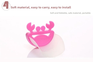 Pink crab faucet extender for kids made of soft silicone, foldable and easy to install