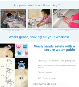 Detailed view of crab-shaped faucet extender with simple 3-step installation guide