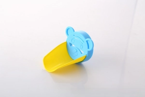 Blue cartoon faucet extender for children's hand washing with yellow silicone water guide