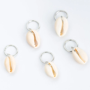 Set of five natural cream shell leaf charms with silver rings for DIY hair accessories