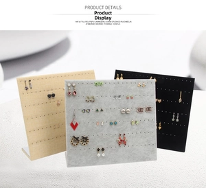 L-shaped jewelry display board featuring velvet and linen textures for earrings