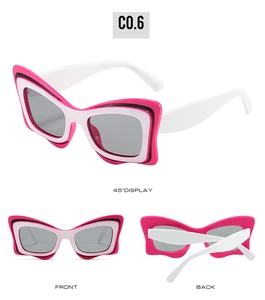 Vues détaillées multi-angles de lunettes de soleil œil-de-chat avec monture rose