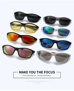 Close-up of polarized sports sunglasses in various vibrant colors for cycling and running