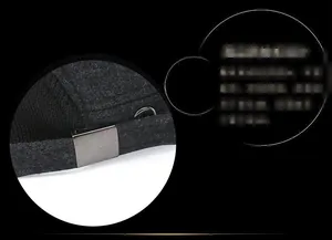 Vue détaillée de la boucle de réglage en métal et de l'œillet sur le chapeau en laine