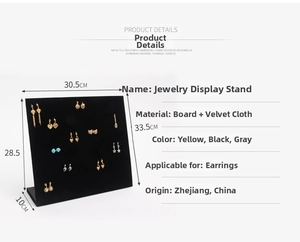 L-shaped velvet jewelry display board with 30.5x33.5cm dimensions for earring storage