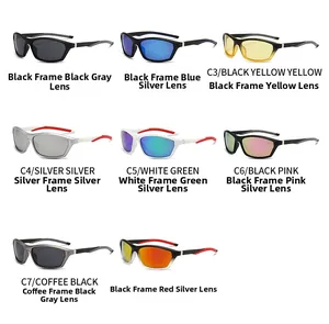 Multiple color variations of professional sports cycling sunglasses with UV protection