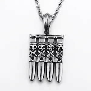 Skull Bullet Pendant Gothic Stainless Steel Punk Rock Jewelry For Men Biker Style Hip Hop Accessories