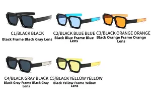 Retro square frame sunglasses collection in five assorted color contrast styles on white background