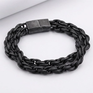 Men 316L Stainless Steel Bracelet Braided Metal Chain Retro Industrial Style Punk Gothic Jewelry Magnetic Buckle